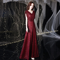 Toast dress Bride back door casual red dress Host conductor chorus costume performance Evening dress Female summer