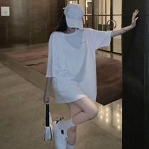 Niche Japanese design sense white cotton short sleeve t-shirt women Summer new 2021 long ins Super fire top