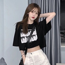 BF style Korean black short coat women's net red super fire ins design feeling printing loose vitality girl short sleeve