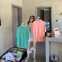 Candy-colored T-shirt women's 2021 new summer net red ins super fire loose long vitality girl coat spring and summer