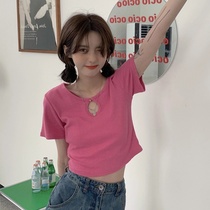 ins Harajuku wind rose red design sense short jacket Net red super fire summer vitality girl short sleeve T-shirt female