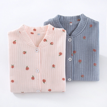 Japanese household clothing pajamas women's jacket single long sleeve cardigan spring autumn and winter cotton air layer padded warm