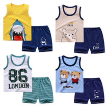Childrens vest set summer cotton new girl shorts Korean baby clothes boy sleeveless cartoon childrens clothing