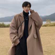 Winter windbreaker mens long loose thickened woolen cloak jacket Korean trend Japanese retro boys coat