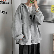 Autumn sweater mens cardigan hooded sportswear top Loose trend Hong Kong fashion brand ins hip-hop boys jacket