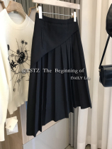 Tstz a four thin degree too 5 enemy early autumn high waist stitching long design sense pleated skirt women