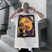 High Street American Retro Ts vintage Portrait Print Five Minus Men and Women Tide Brand Hip Hop Plus Size Short Pomelo