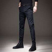 2021 autumn and winter plus velvet black casual pants mens Tide brand Korean small foot pants mens elastic slim business pants men