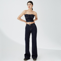 IX STUDIO2021 summer new denim boob with denim flared pants fashion set Joker two-piece set