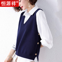 Hengyuanxiang knitted waistcoat womens spring and Autumn new stacked wool line small vest fashion age reduction outside the horse clip waistcoat
