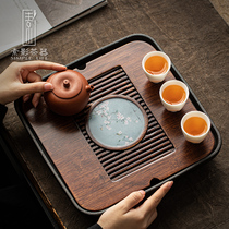 Chinese ceramic tea tray Household small water storage dry bubble table carbonized tray Bamboo Kung Fu tea drain tray Solid wood