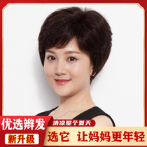 Mothers wig natural wig womens short hair real hair Full Full Head suit for round face hairstyle