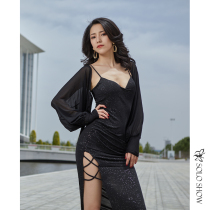 Gorgeous solo show early autumn new belly dance practice clothes suspender skirt women split strap irregular hip dance suit
