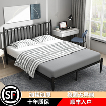 Modern simple single double wrought iron bed Nordic 1 8 meters 1 5 meters steel frame childrens bed net red rental room black iron bed