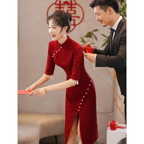 Cheongsam toast bride 2021 New Chinese red wedding engagement back door dress women can wear winter