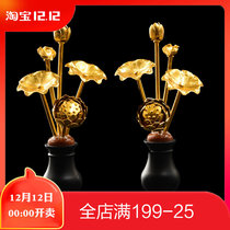 Tibetan Buddhist supplies Buddha Hall feeder mini gilt Lotus Japanese bottle for Buddha Vase ornaments golden 1 pair