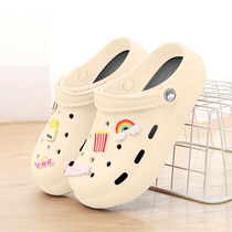 Thick bottom hole shoes female cool drag ins tide increased Joker nurse Baotou half drag outside wear non-slip middle heel sandals