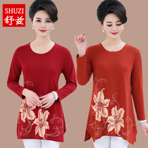 New mother Spring long sleeve base shirt long size middle-aged womens round neck T-shirt