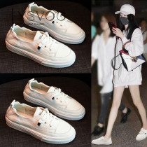 Leather white shoes womens spring and summer 2020 new ins tide leisure Korean version flat explosion net red height-increasing single shoes