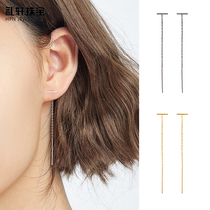 Straight Ear Line 2021 New Tide Pure Silver Ear Ring Female Short eardrop Long-ear decorated s925 minimalist temperament