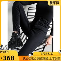  Tide brand black jeans womens spring and autumn 2021 new high waist stretch nine-point slim slim small feet casual trousers