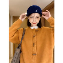 Horn Buckle Pumpkins Color Cardigan Sweater Comeback Sweaty style Lazy Breeze Design Sense Little Crowd Early Spring New Coat