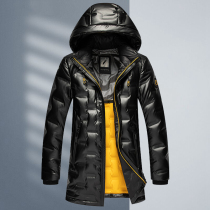 Autumn and winter 2021 New light luxury Men trend white duck down jacket medium and long warm cold and bright surface thickened