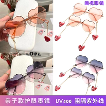 Parenting Sun Glasses Fashion Sunscreen No Frame Cutting Edge Pink Loving Gradient Sunglasses Children Shading Girls Baby Girl