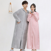 Nightgown women winter coral velvet men thick long size flannel hood zipper nightdress couples bathrobe autumn pajamas