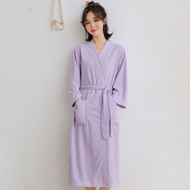 Summer thin nightgown women waffle hotel bathrobe towel material Korean version of cute absorbent pajamas simple fat MM