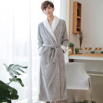 Sleepwear mens bathrobes autumn winter flannel Coral suede sleeping robes thickened with velvety lengthening of autumn and winter models to increase the fattening