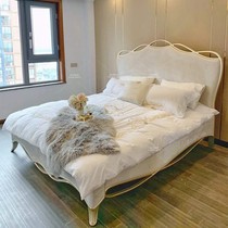 American light luxury wood bed small apartment double bed French princess bed master bed simple champagne gold bedroom wedding bed