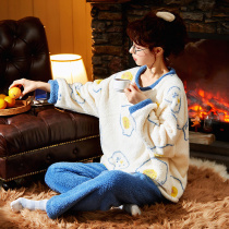 Pajamas winter padded velvet female coral velvet 2021 New flannel can wear large size home suit suit