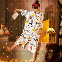 Conjoined Pajamas Woman Summer Pure Cotton Short Sleeve Pregnant Woman Dress 2022 New Big Code Sleeping Skirt Summer Thin family clothes