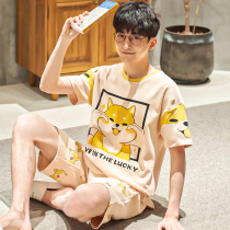 Pajamas mens summer cotton short sleeves thin student set oversized cotton cute cartoon loungewear summer