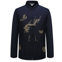 2019 Chinese style national clothing new mens long sleeve Tang dress middle-aged and elderly coat tunic father dress thin