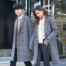 New lovers in autumn and winter in the long thick wool coat windbreaker Hong Kong wind Korean version of men and women coat tide