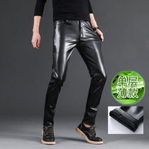 2021 New sheep leather pants men slim leather pants single-layer motorcycle leather pants men waterproof and oil-proof youth middle-aged