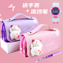 Net red decompression pencil case Primary School students female simple large capacity multifunctional stationery box ins tide Japanese cute girl heart pencil box junior high school student pen case double canvas stationery bag fresh