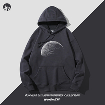 Intrepid 2021 new semi-Moon printed hooded sweater men Autumn Tide ins loose plus fleece coat top