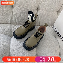 Thick-soled lace-up leather JW BV Martin boots womens 2021 new big shoes height-increasing boots velvet ankle boots