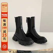 Thick-bottom increased slim handsome Chelsea boots women 2021 new leather smoke tube Martin boots mid-tube short boots