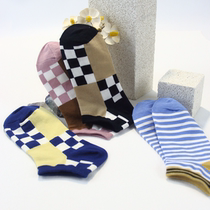 Short cylinder Sox children Chessboard Grit Color Individuality Light Mouth Socks Spring Summer Thin style minimalist college windy low bunch of boat socks