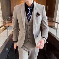 Striped suit suit Mens slim-fit business formal Best man group Groom wedding dress Casual small suit jacket