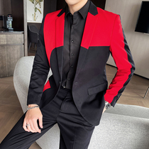New splicing Ruffian handsome suit suit male Korean version slim handsome fashion color casual small suit mens coat tide