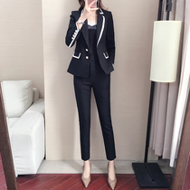 High-end black professional suit suit women spring autumn and winter fashion temperament goddess fan professional wear large size formal suit suit