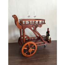 American solid wood dining car European wine delivery car Retro double-decker hotel restaurant household tea mobile trolley