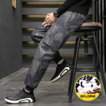 Winter overalls down pants men wear junior high school students tie pants youth camouflage thick warm pants