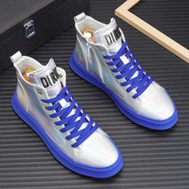 European Station Men Shoes Spring Bright Leather High Leather High Bunch Shoes Men Fluorescent Green Martin Boots Man Tide Korean Version 100 Hitch Shoes Man Tide Shoes