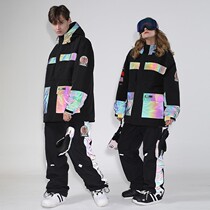 Ski suit women veneer luminous Waterproof warm men reflective double board set 2021 Tide brand snow suit